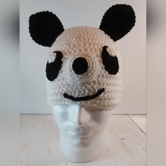 Panda Bear Adult Handmade Beanie Stocking Hat Crochet Animal Winter Warm Cozy - Picture 3 of 8